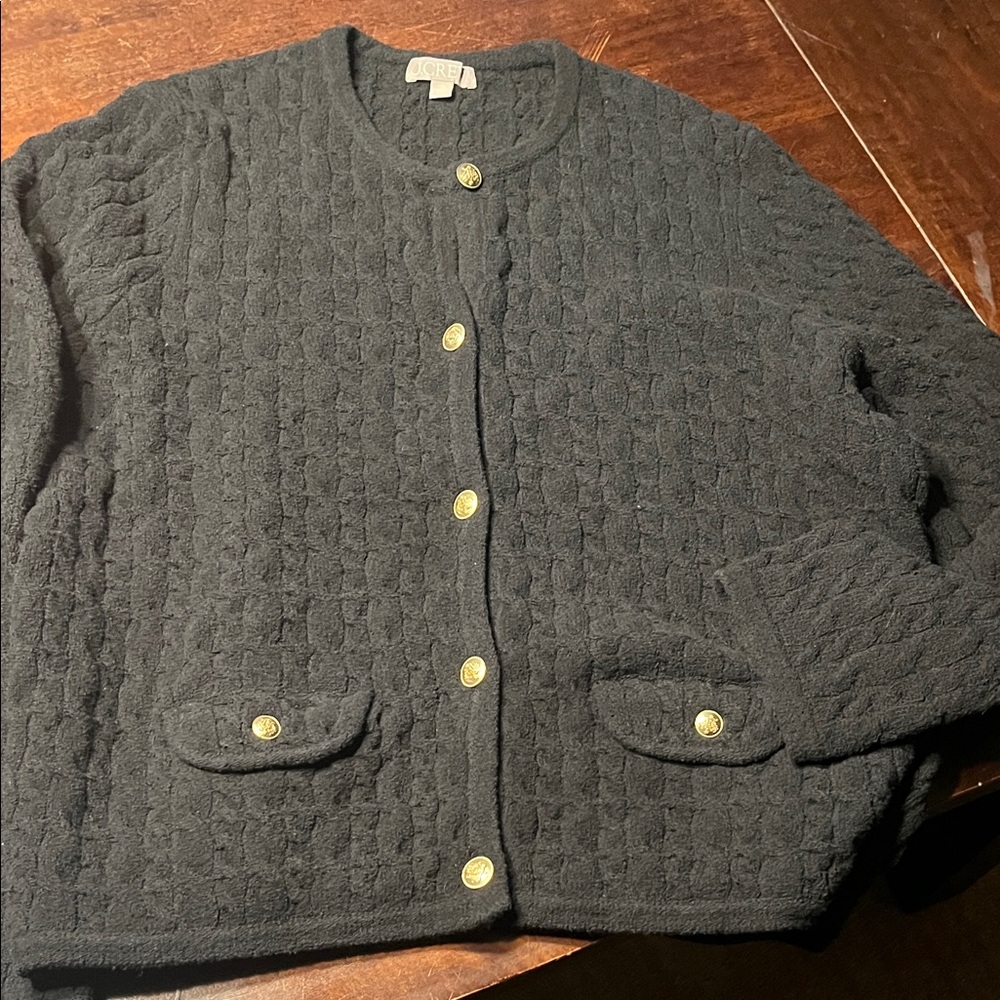 J. Crew Textured Black Cardigan with Gold Buttons